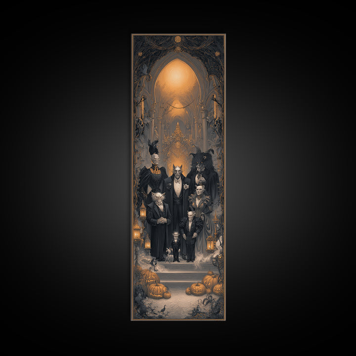 The Monster Family Portrait, Tall Narrow Wall Art, Spooky Home Decor, Canvas Print, Halloween Wall Decor, Gothic Home Decor
