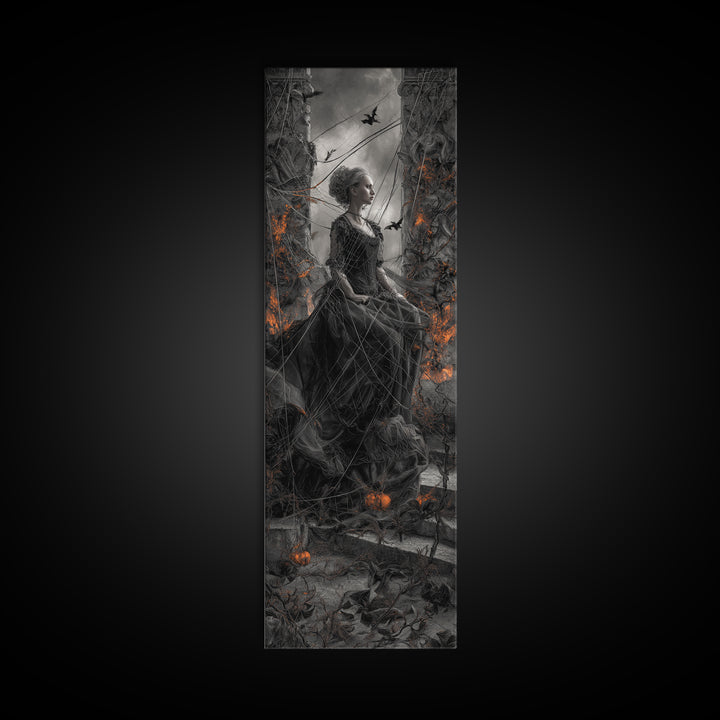 The Spider Sewing Circle, Tall Narrow Wall Art, Spooky Home Decor, Canvas Print, Halloween Wall Decor, Gothic Home Decor, Spooky Wall Decor