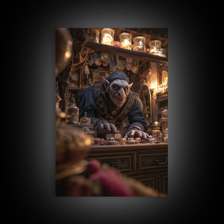 The Goblin Candy Shop, Vertical Wall Art, Dark Halloween Decor, Canvas Print, Halloween Wall Decor, Gothic Home Decor, Dark Fantasy Art