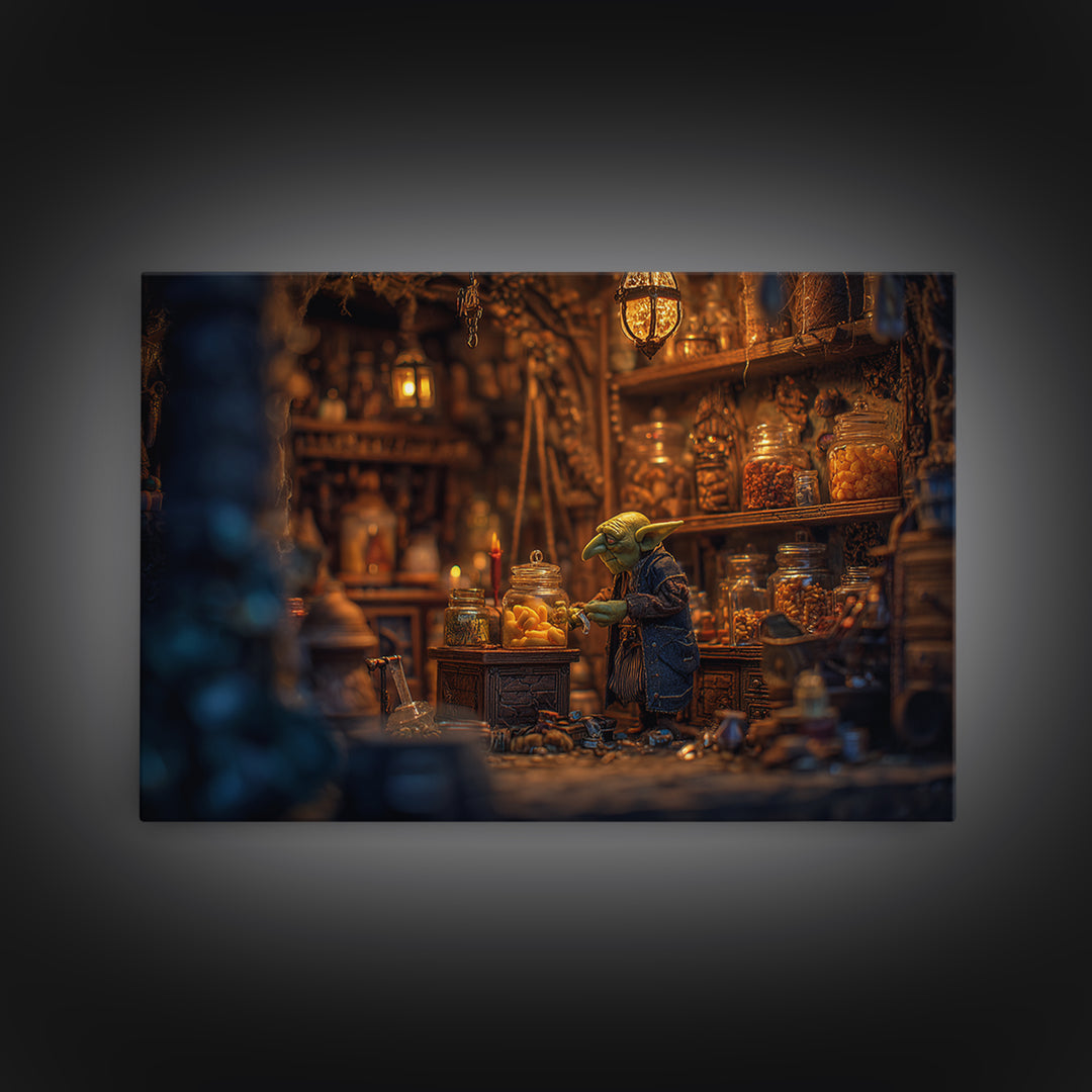 The Goblin Candy Shop, Landscape Wall Art, Haunted Gothic Art, Framed Canvas Print, Halloween Wall Decor, Gothic Home Decor