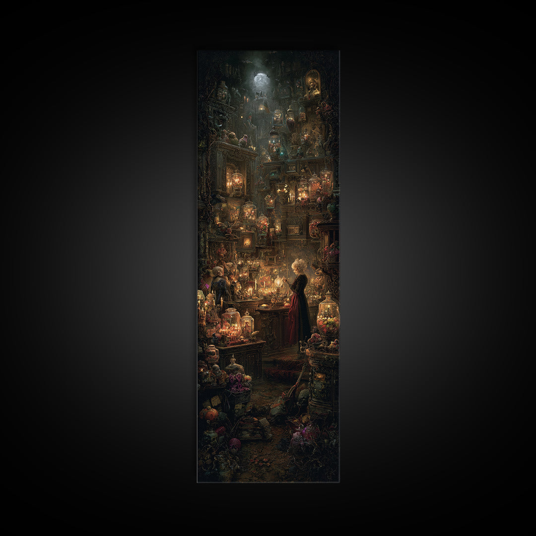The Goblin Candy Shop, Tall Narrow Wall Art, Dark Halloween Decor, Canvas Print, Halloween Wall Decor, Gothic Home Decor
