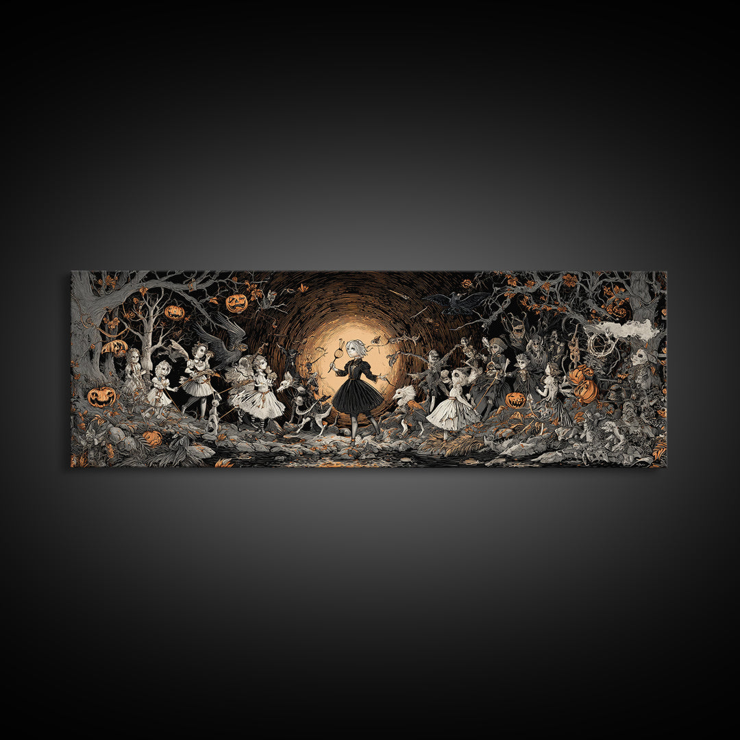 The Haunted Toy Parade, Extra Wide Wall Art, Haunted Gothic Art, Framed Canvas Print, Halloween Wall Decor, Gothic Home Decor