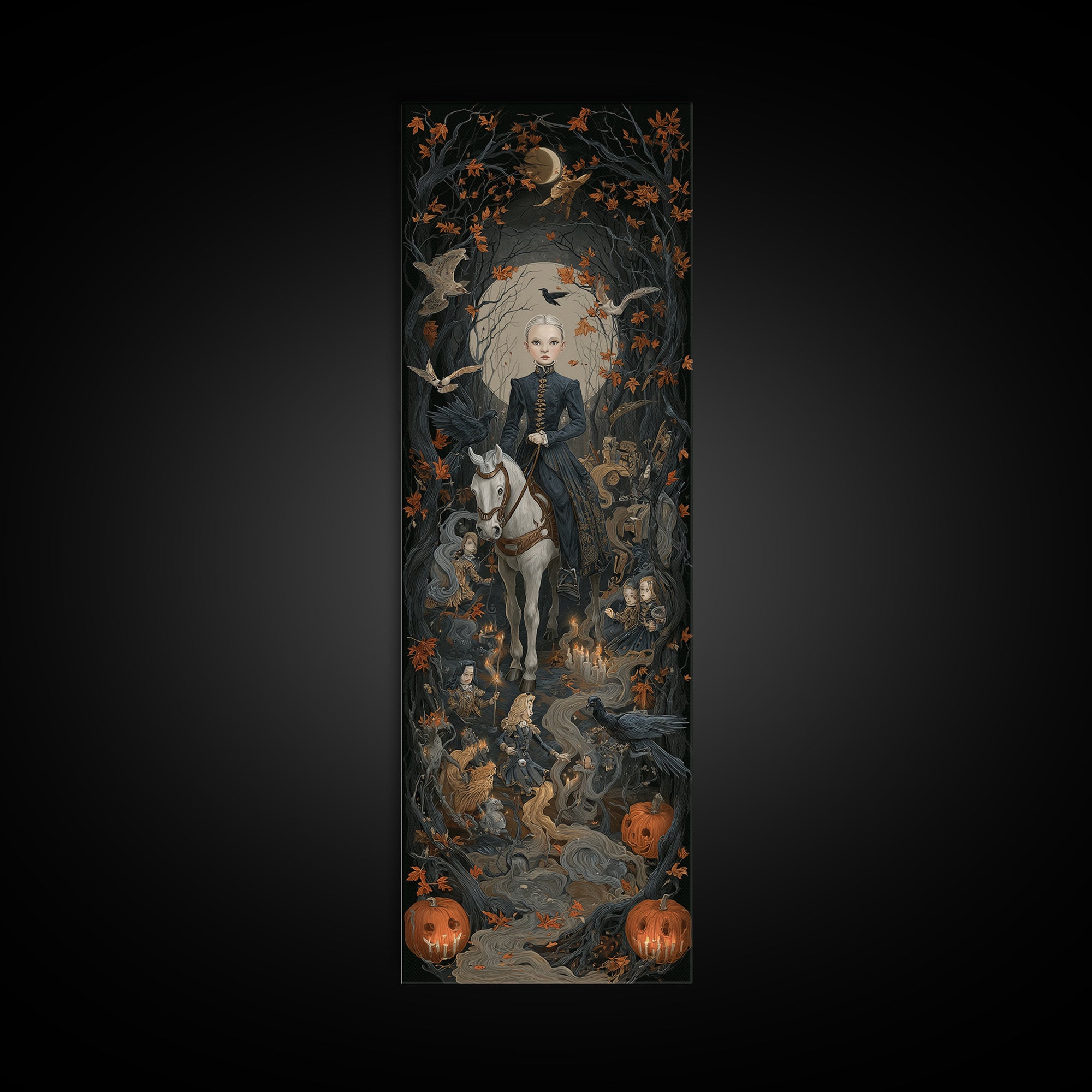 The Haunted Toy Parade, Tall Narrow Wall Art, Gothic Horror Wall Art, Framed Canvas Print, Halloween Wall Decor, Gothic Home Decor
