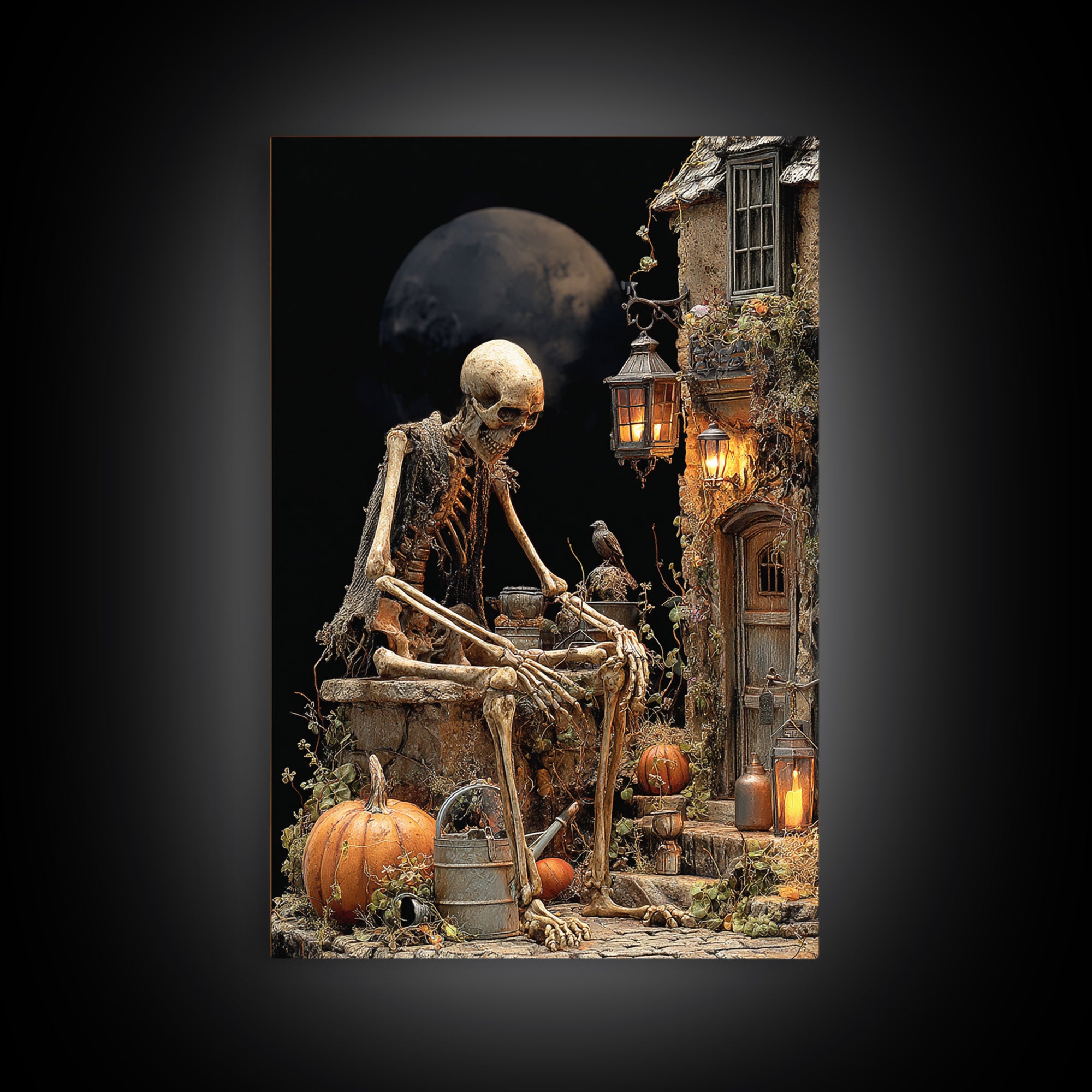 The Skeleton Gardeners, Vertical Wall Art, Spooky Home Decor, Canvas Print, Halloween Wall Decor, Gothic Home Decor, Statement Wall Art