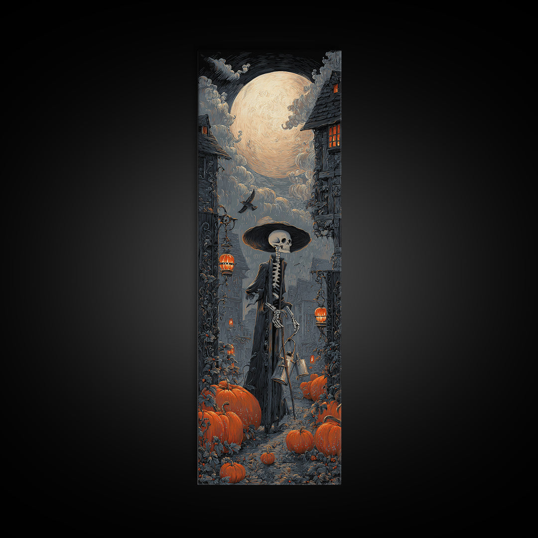 The Skeleton Gardeners, Tall Narrow Wall Art, Haunted Gothic Art, Framed Canvas Print, Halloween Wall Decor, Gothic Home Decor