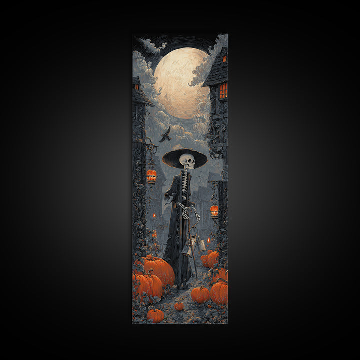 The Skeleton Gardeners, Tall Narrow Wall Art, Haunted Gothic Art, Framed Canvas Print, Halloween Wall Decor, Gothic Home Decor