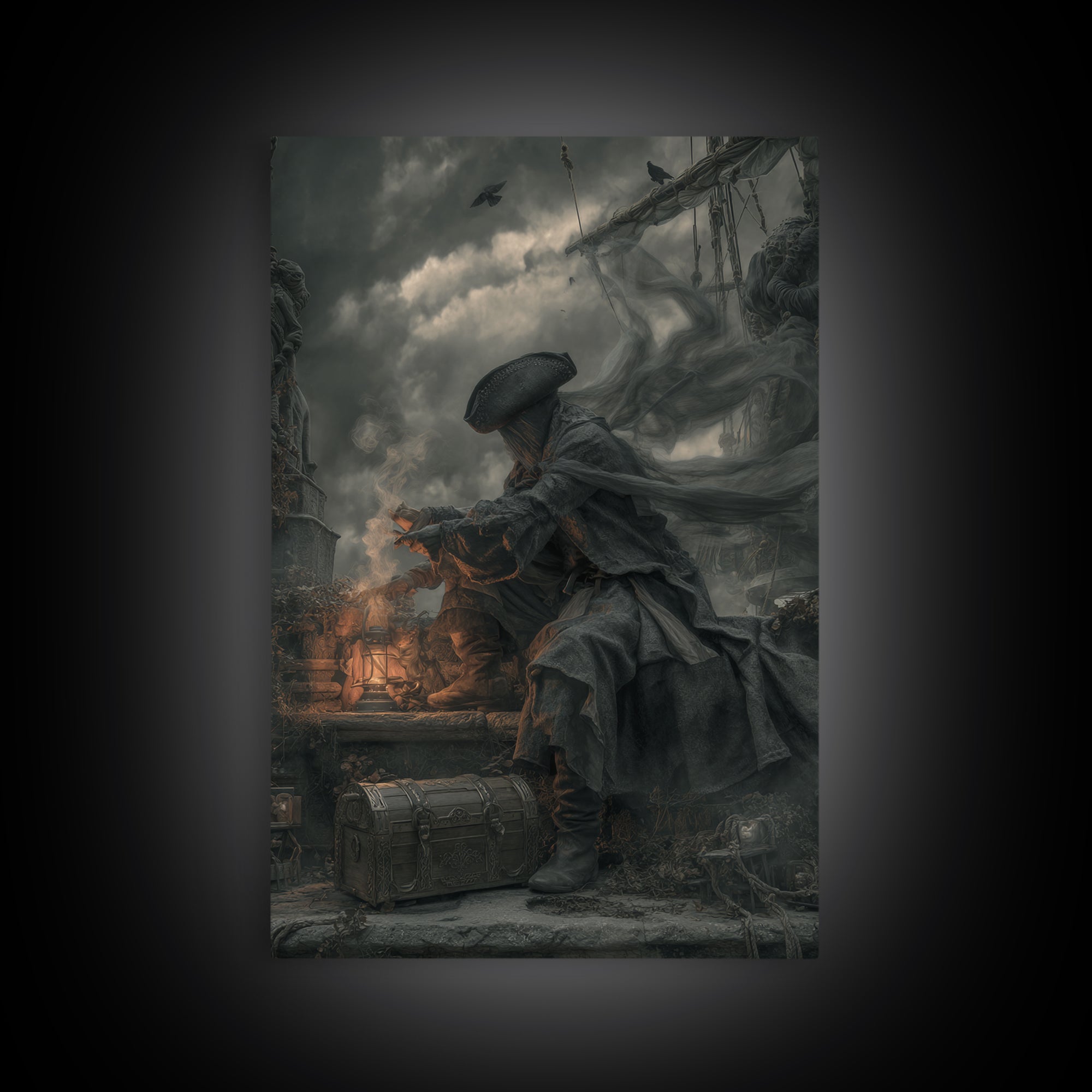 The Ghost Pirate Picnic, Vertical Wall Art, Dark Fantasy Wall Art, Canvas Print, Halloween Wall Decor, Gothic Home Decor, Horror Wall Art