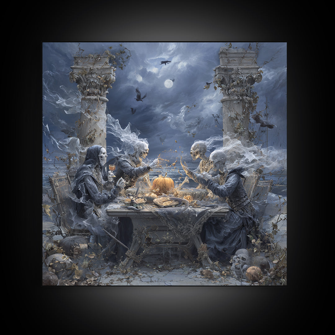 The Ghost Pirate Picnic, Square Wall Art, Dark Fantasy Wall Art, Canvas Print, Halloween Wall Decor, Gothic Home Decor, Spooky Wall Decor