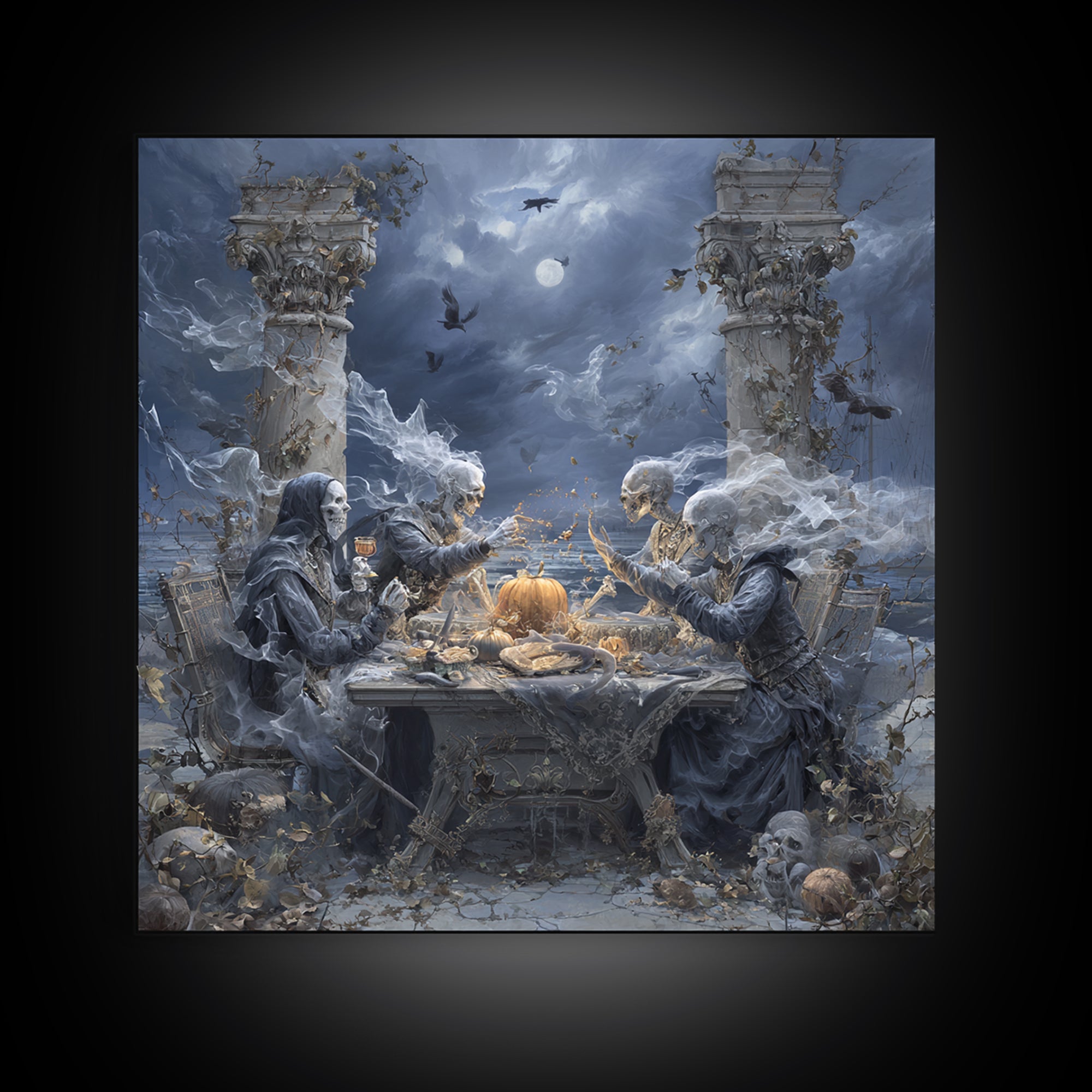 The Ghost Pirate Picnic, Square Wall Art, Dark Fantasy Wall Art, Canvas Print, Halloween Wall Decor, Gothic Home Decor, Spooky Wall Decor