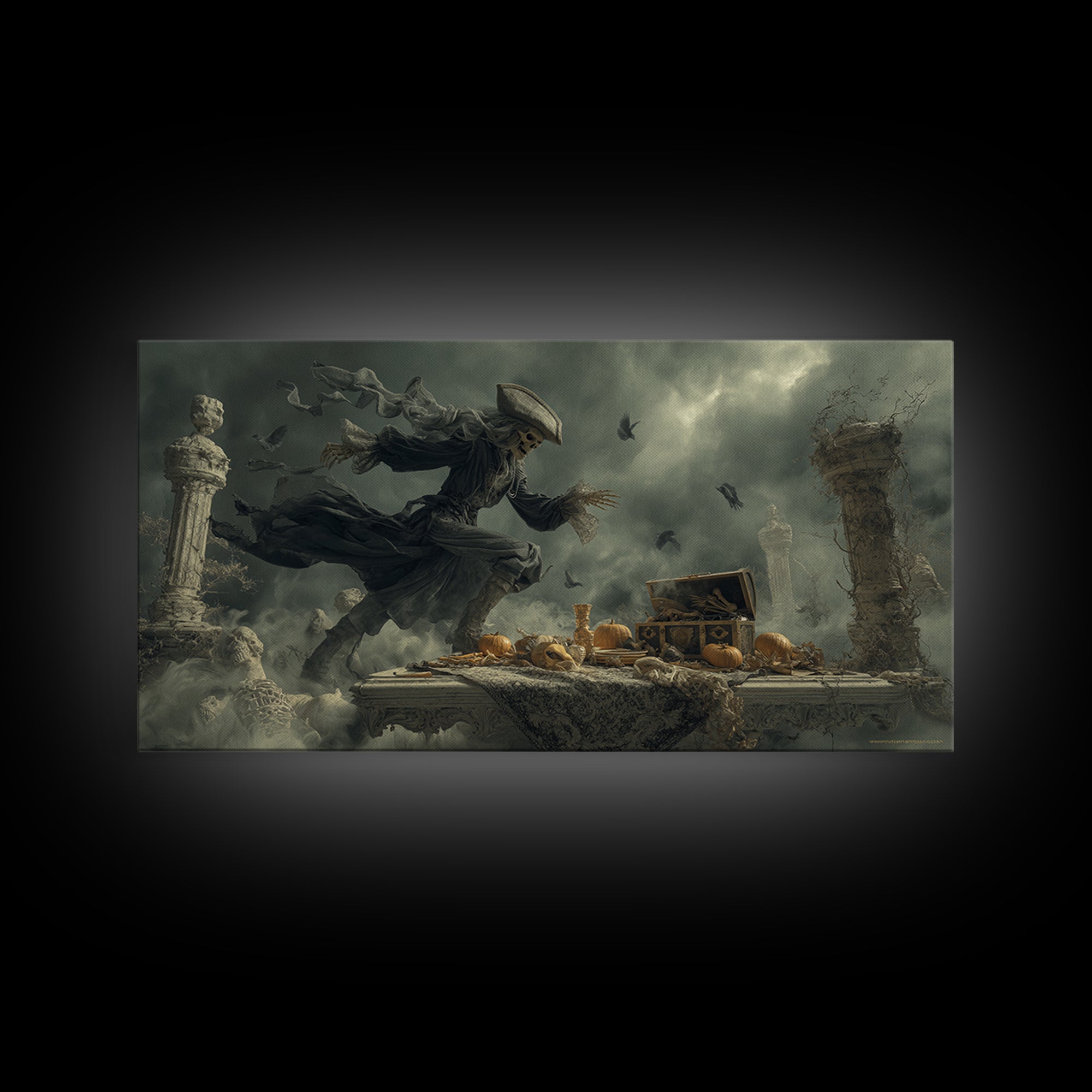 The Ghost Pirate Picnic, Wide Panoramic Art, Haunted Gothic Art, Framed Canvas Print, Halloween Wall Decor, Gothic Home Decor