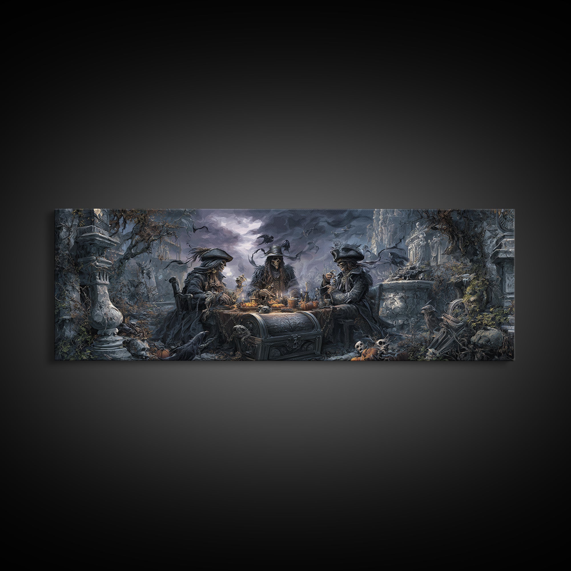 The Ghost Pirate Picnic, Extra Wide Wall Art, Haunted Gothic Art, Framed Canvas Print, Halloween Wall Decor, Gothic Home Decor