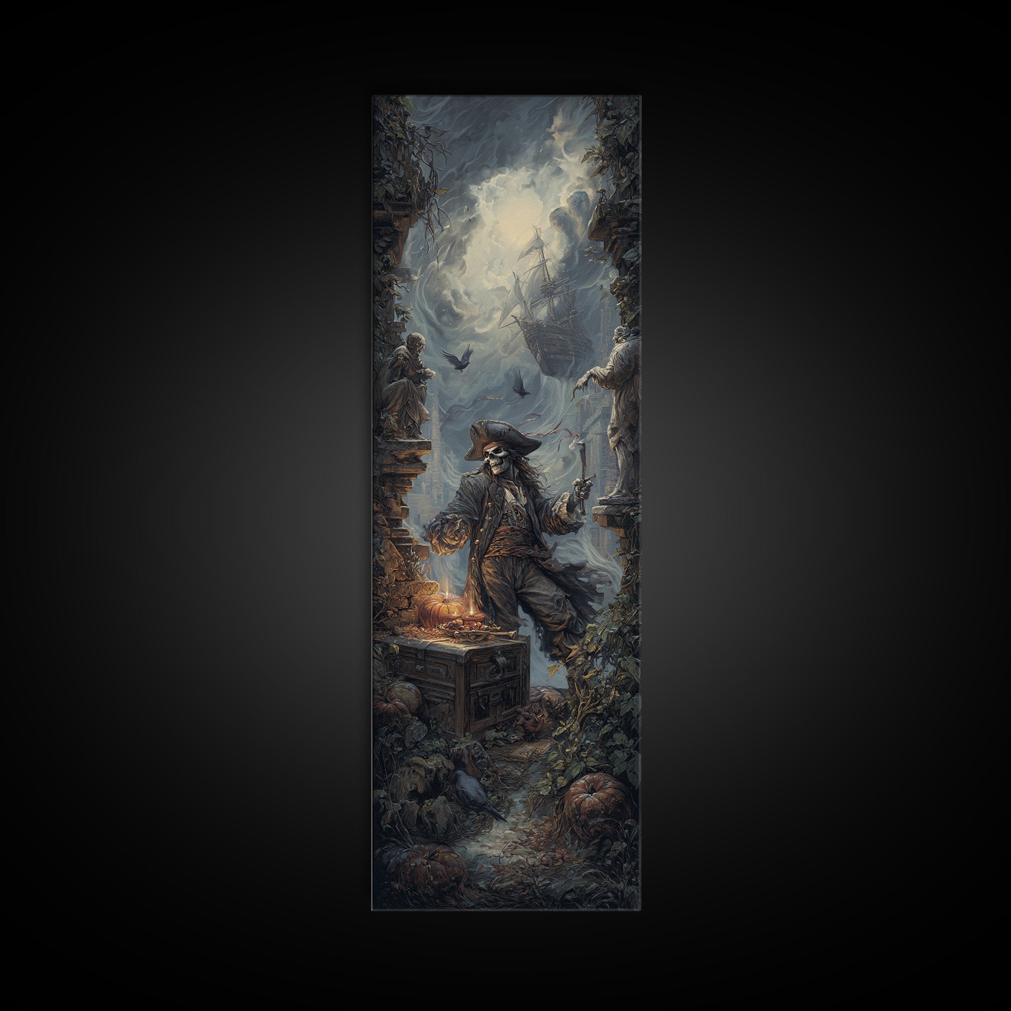 The Ghost Pirate Picnic, Tall Narrow Wall Art, Dark Fantasy Wall Art, Canvas Print, Halloween Wall Decor, Gothic Home Decor