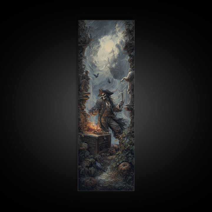 The Ghost Pirate Picnic, Tall Narrow Wall Art, Dark Fantasy Wall Art, Canvas Print, Halloween Wall Decor, Gothic Home Decor