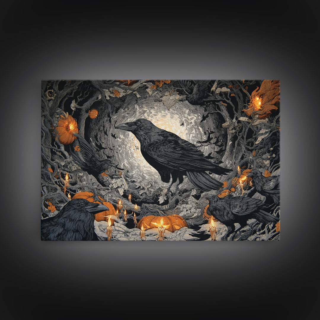 The Raven Post Office, Landscape Wall Art, Macabre Wall Art, Framed Canvas Print, Halloween Wall Decor, Gothic Home Decor