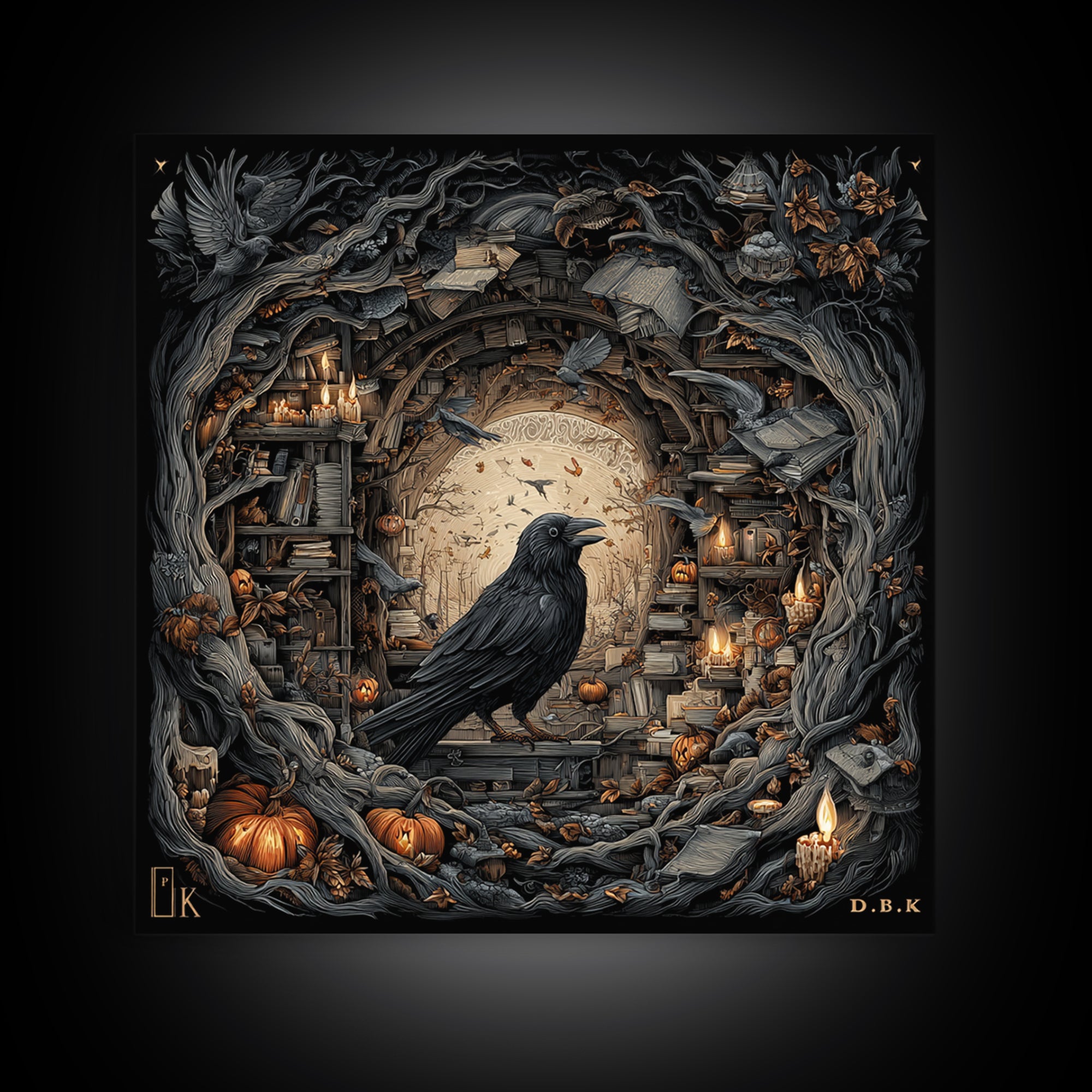 The Raven Post Office, Square Wall Art, Haunted Gothic Art, Framed Canvas Print, Halloween Wall Decor, Gothic Home Decor, Statement Wall Art