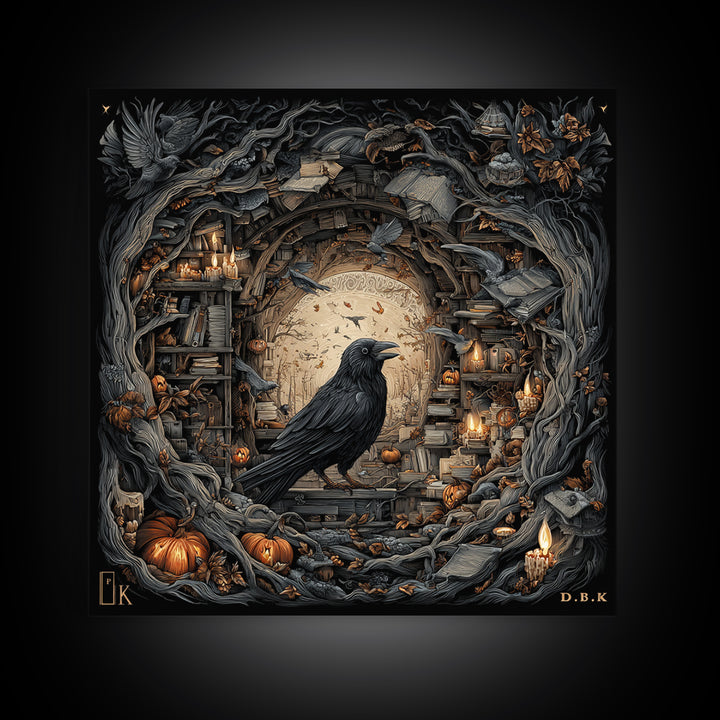 The Raven Post Office, Square Wall Art, Haunted Gothic Art, Framed Canvas Print, Halloween Wall Decor, Gothic Home Decor, Statement Wall Art