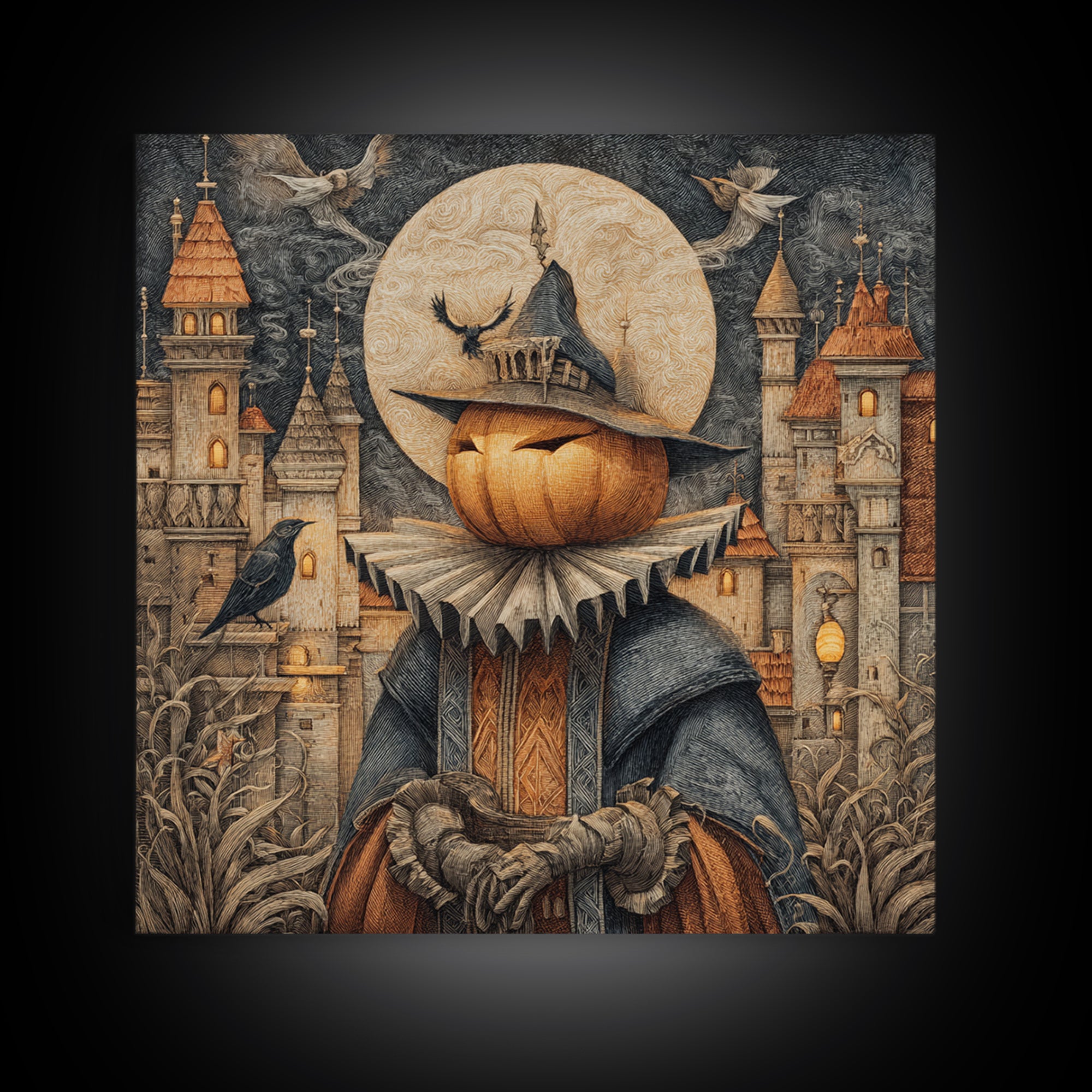 The Candy Corn Kingdom, Square Wall Art, Gothic Horror Wall Art, Framed Canvas Print, Halloween Wall Decor, Gothic Home Decor