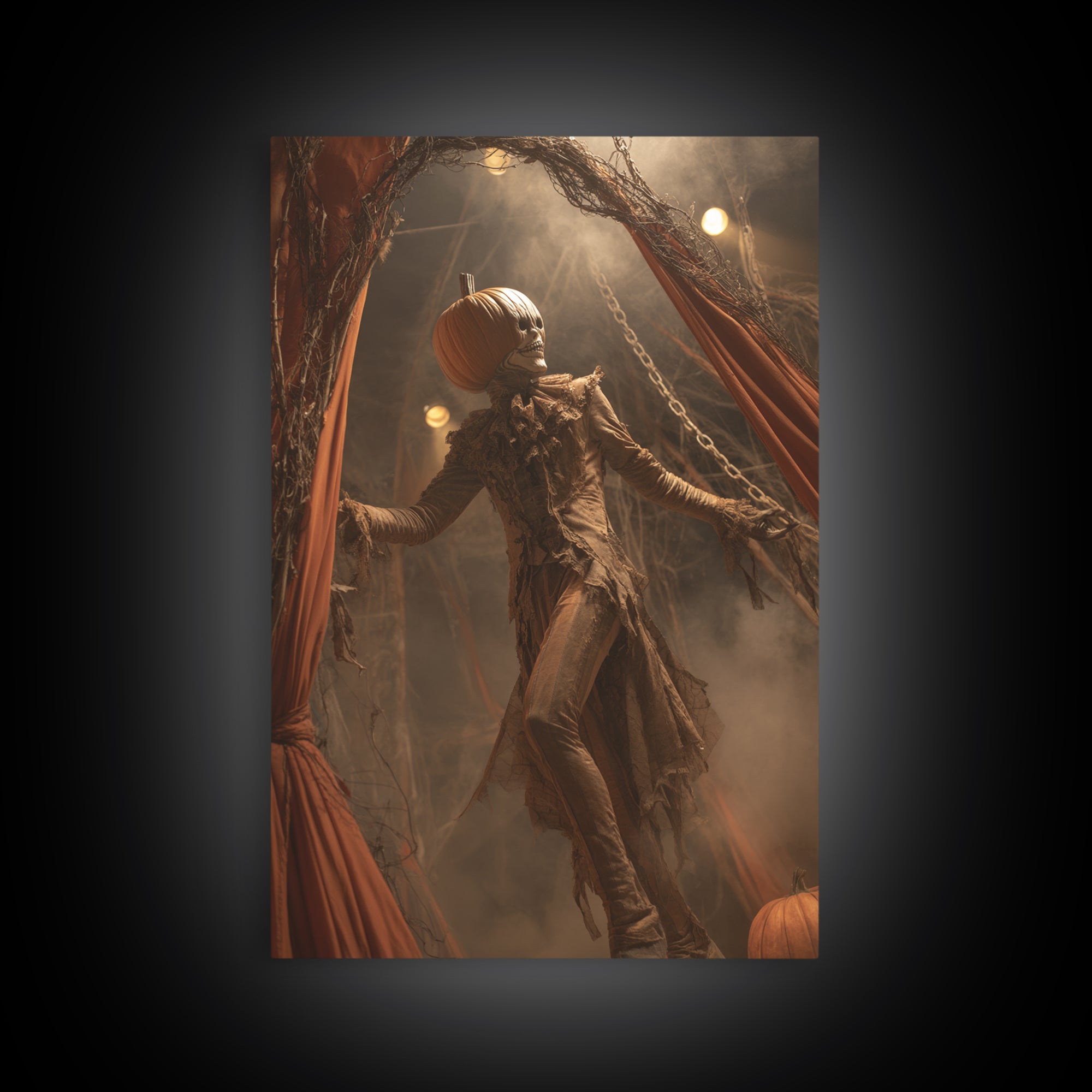The Jack-O'-Lantern Circus, Vertical Wall Art, Gothic Horror Wall Art, Framed Canvas Print, Halloween Wall Decor, Gothic Home Decor