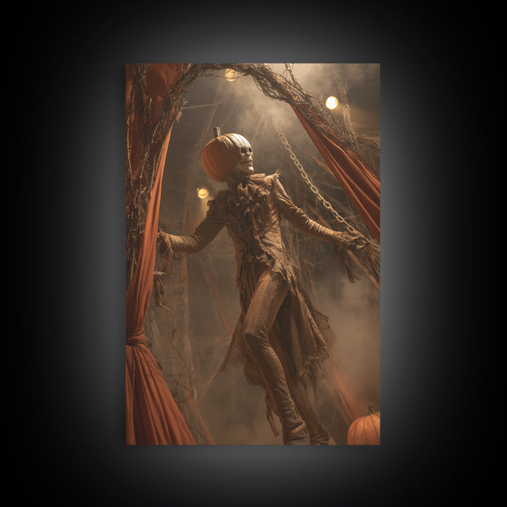 The Jack-O'-Lantern Circus, Vertical Wall Art, Gothic Horror Wall Art, Framed Canvas Print, Halloween Wall Decor, Gothic Home Decor