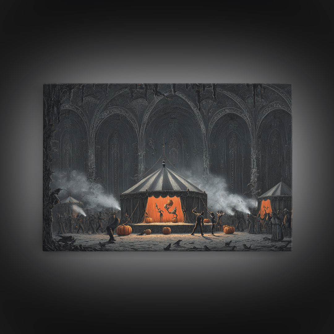 The Jack-O'-Lantern Circus, Landscape Wall Art, Spooky Home Decor, Canvas Print, Halloween Wall Decor, Gothic Home Decor