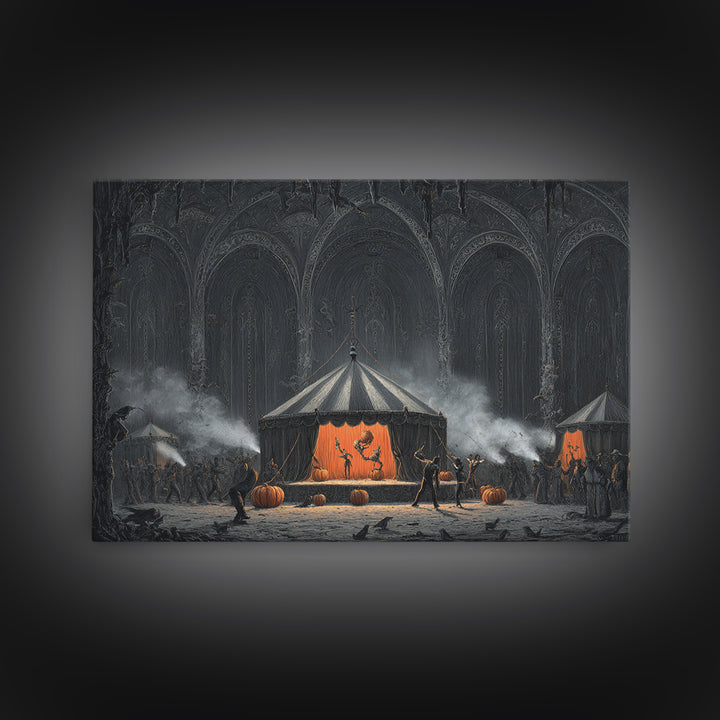 The Jack-O'-Lantern Circus, Landscape Wall Art, Spooky Home Decor, Canvas Print, Halloween Wall Decor, Gothic Home Decor