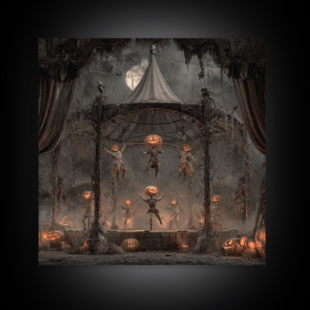 The Jack-O'-Lantern Circus, Square Wall Art, Haunted Gothic Art, Framed Canvas Print, Halloween Wall Decor, Gothic Home Decor