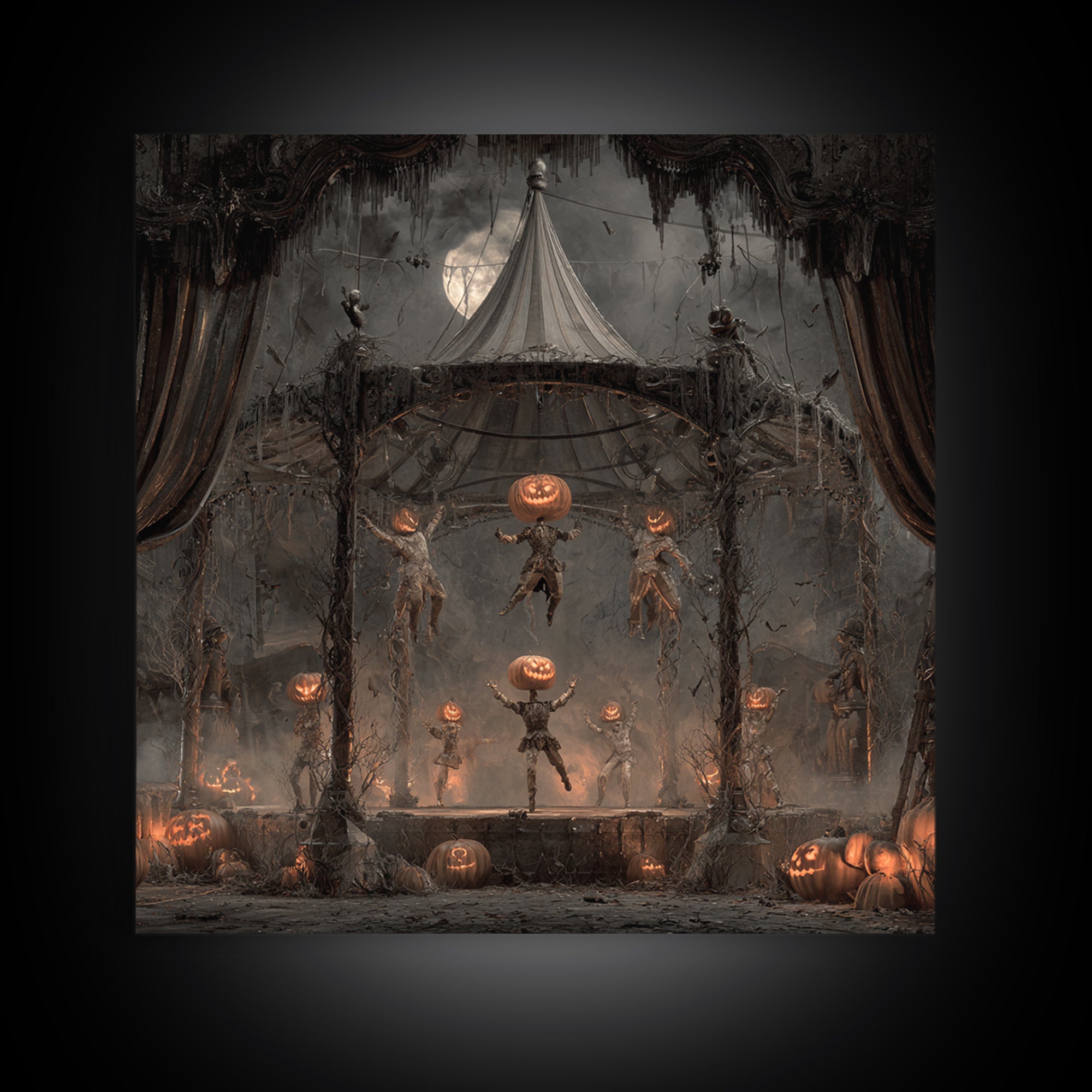 The Jack-O'-Lantern Circus, Square Wall Art, Haunted Gothic Art, Framed Canvas Print, Halloween Wall Decor, Gothic Home Decor