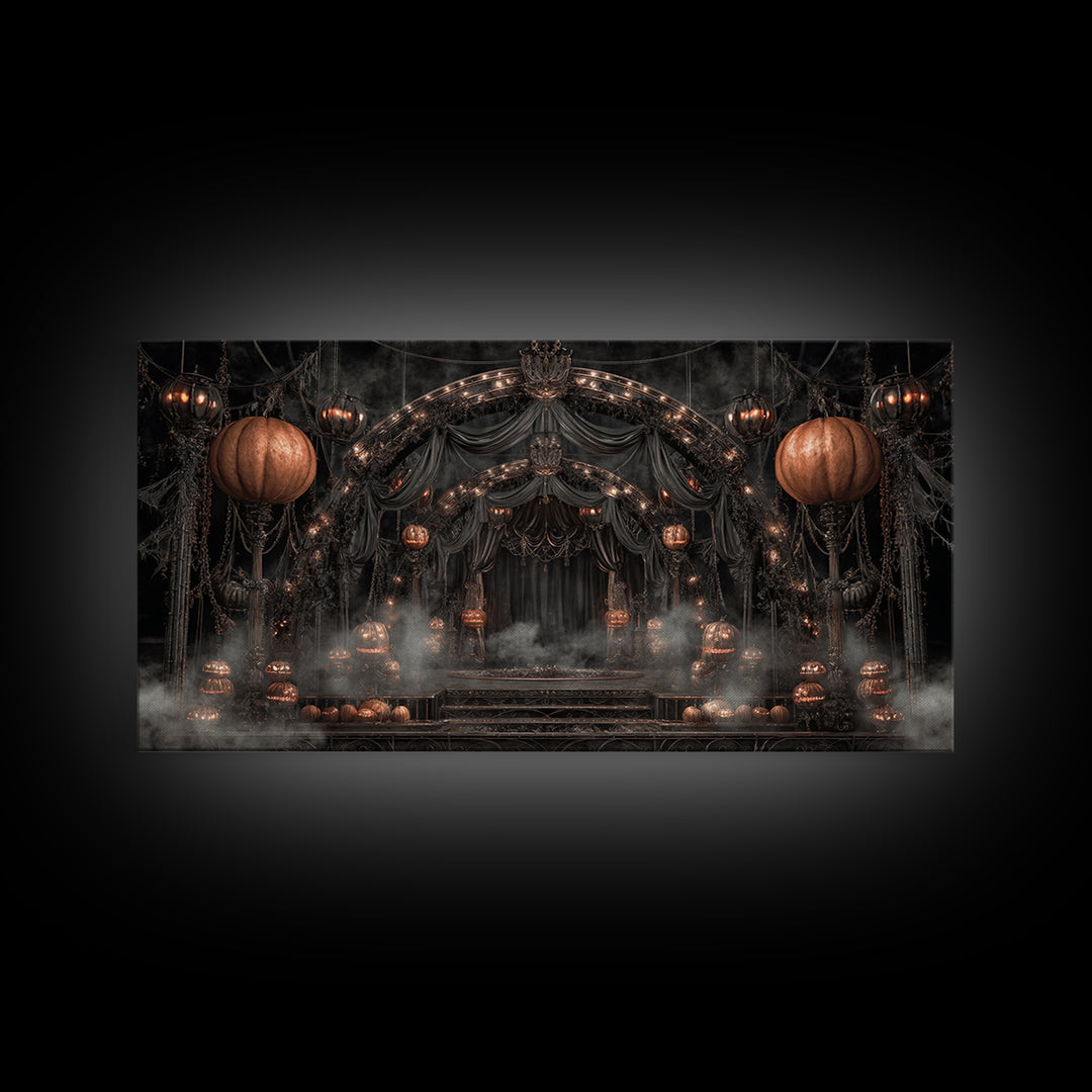 The Jack-O'-Lantern Circus, Wide Panoramic Art, Spooky Home Decor, Canvas Print, Halloween Wall Decor, Gothic Home Decor, Macabre Wall Art