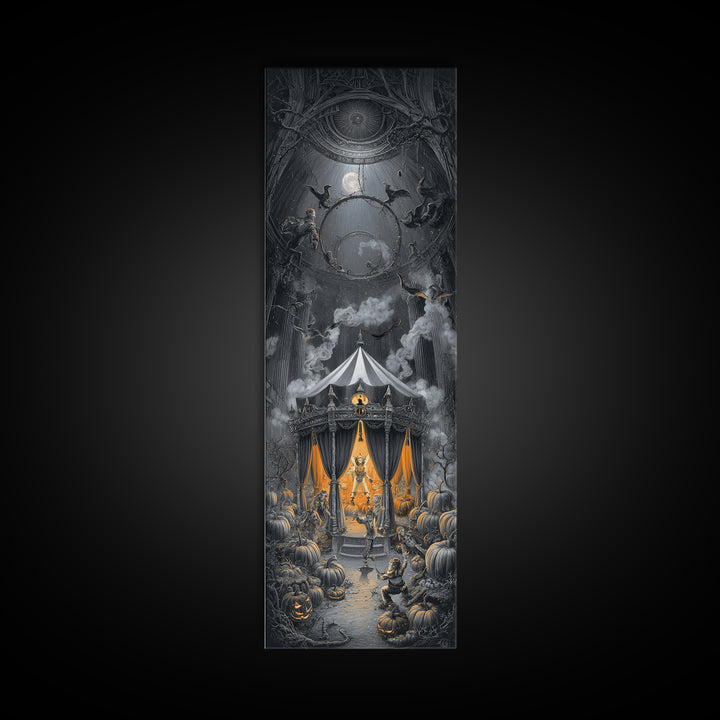The Jack-O'-Lantern Circus, Tall Narrow Wall Art, Gothic Horror Wall Art, Framed Canvas Print, Halloween Wall Decor, Gothic Home Decor