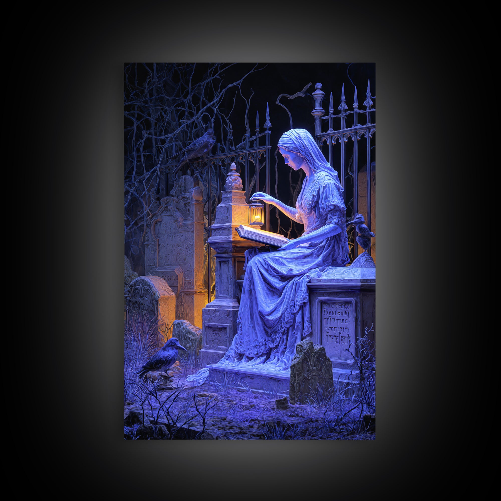 The Graveyard Book Club, Vertical Wall Art, Macabre Wall Art, Framed Canvas Print, Halloween Wall Decor, Gothic Home Decor