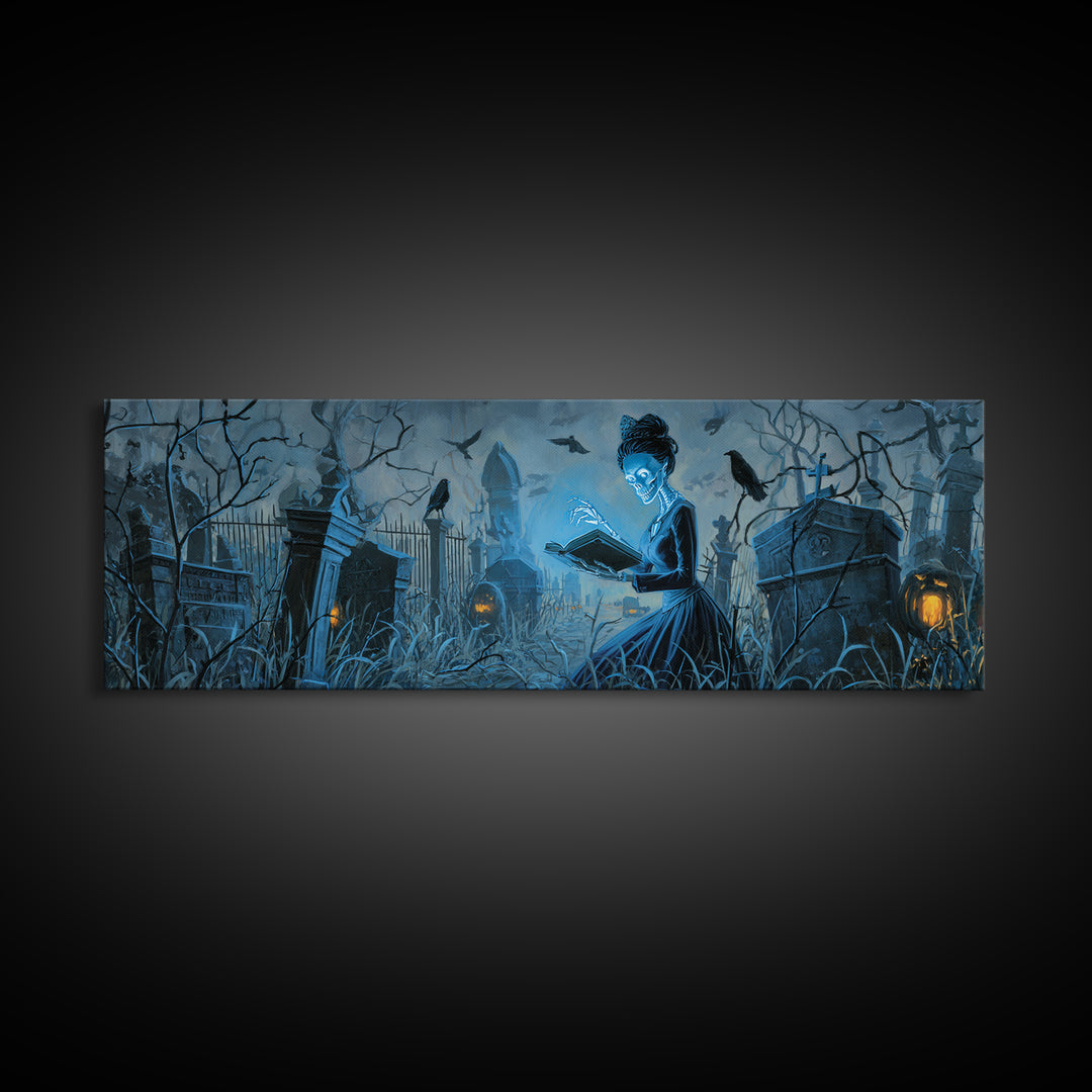 The Graveyard Book Club, Extra Wide Wall Art, Dark Fantasy Wall Art, Canvas Print, Halloween Wall Decor, Gothic Home Decor