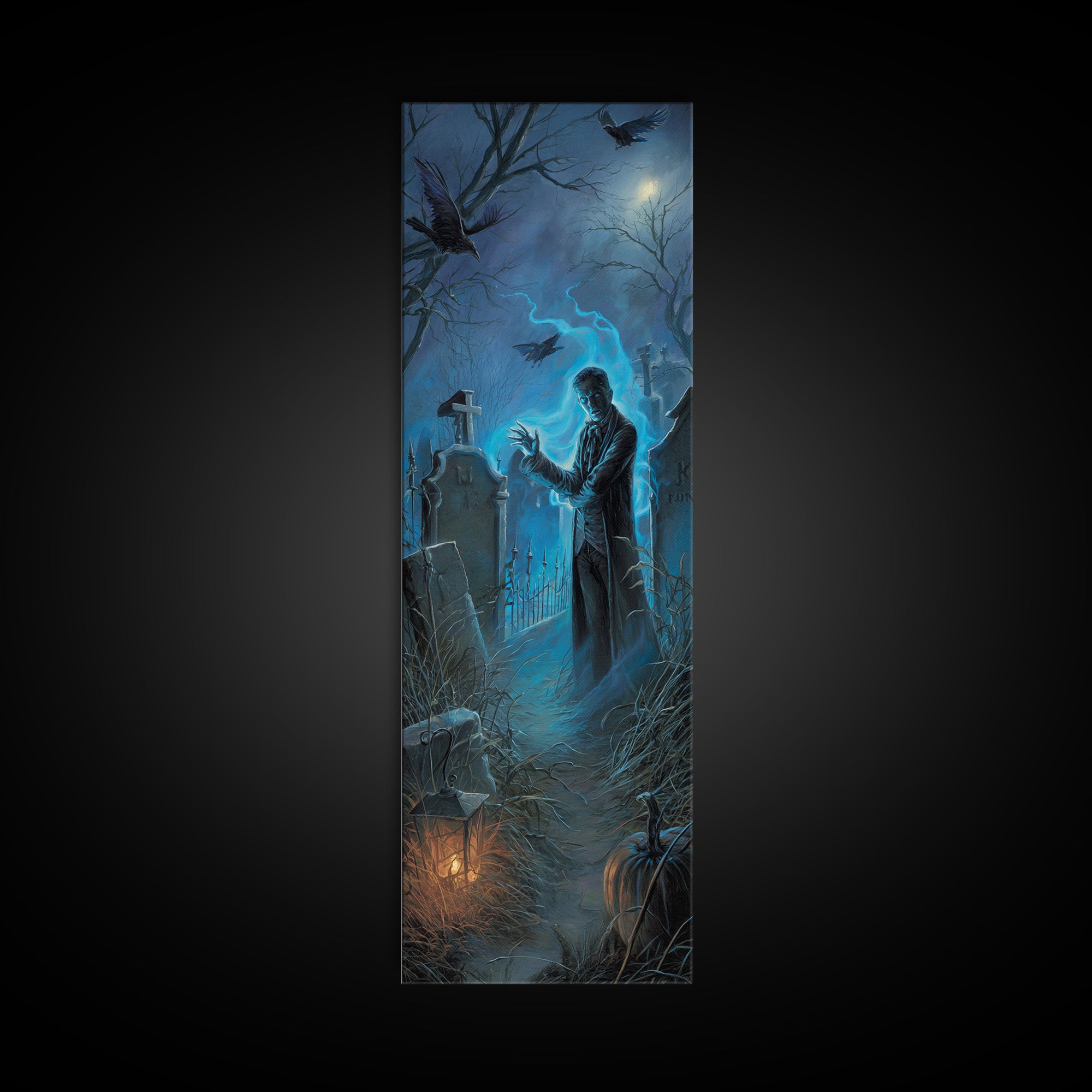The Graveyard Book Club, Tall Narrow Wall Art, Haunted Gothic Art, Framed Canvas Print, Halloween Wall Decor, Gothic Home Decor