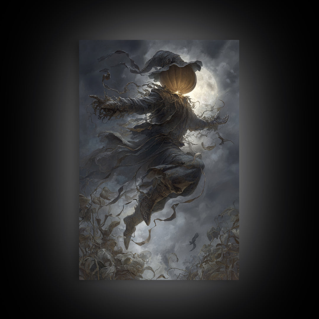 The Cosmic Pumpkin God, Vertical Wall Art, Macabre Wall Art, Framed Canvas Print, Halloween Wall Decor, Gothic Home Decor, Spooky Wall Decor