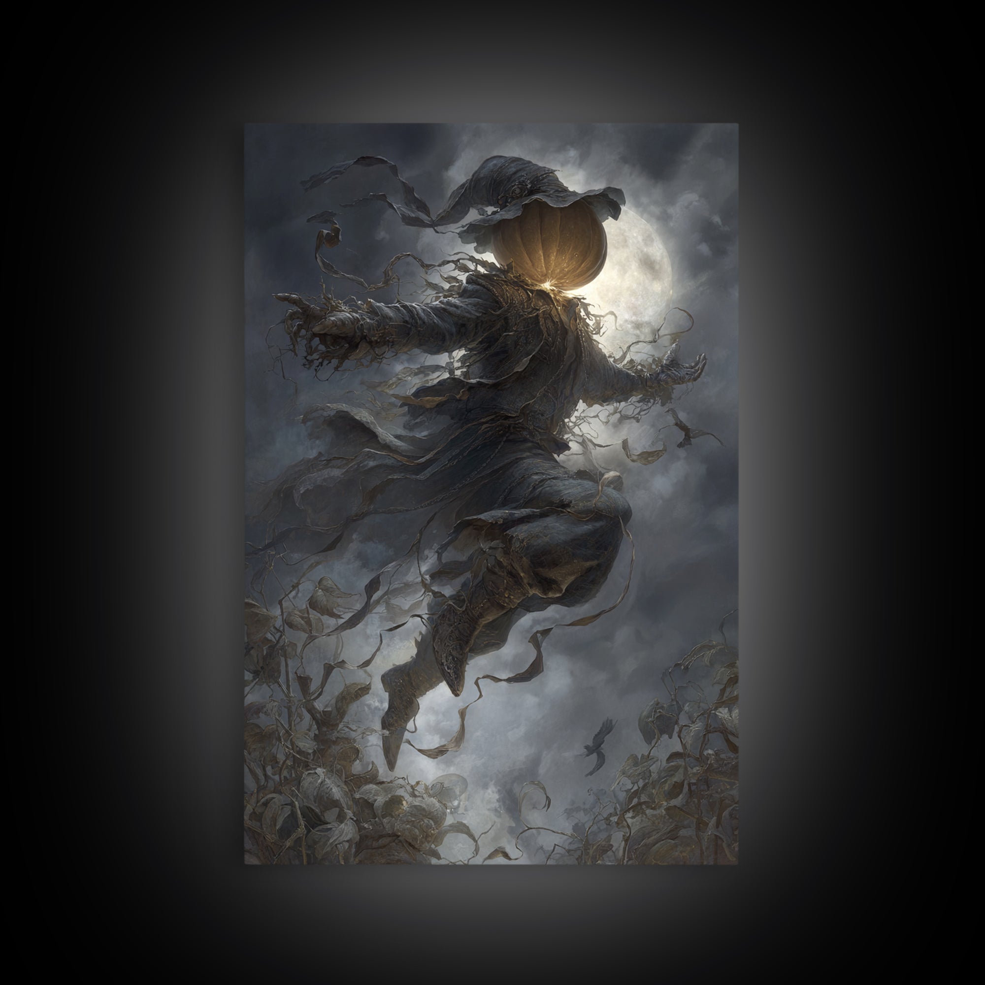 The Cosmic Pumpkin God, Vertical Wall Art, Macabre Wall Art, Framed Canvas Print, Halloween Wall Decor, Gothic Home Decor, Spooky Wall Decor