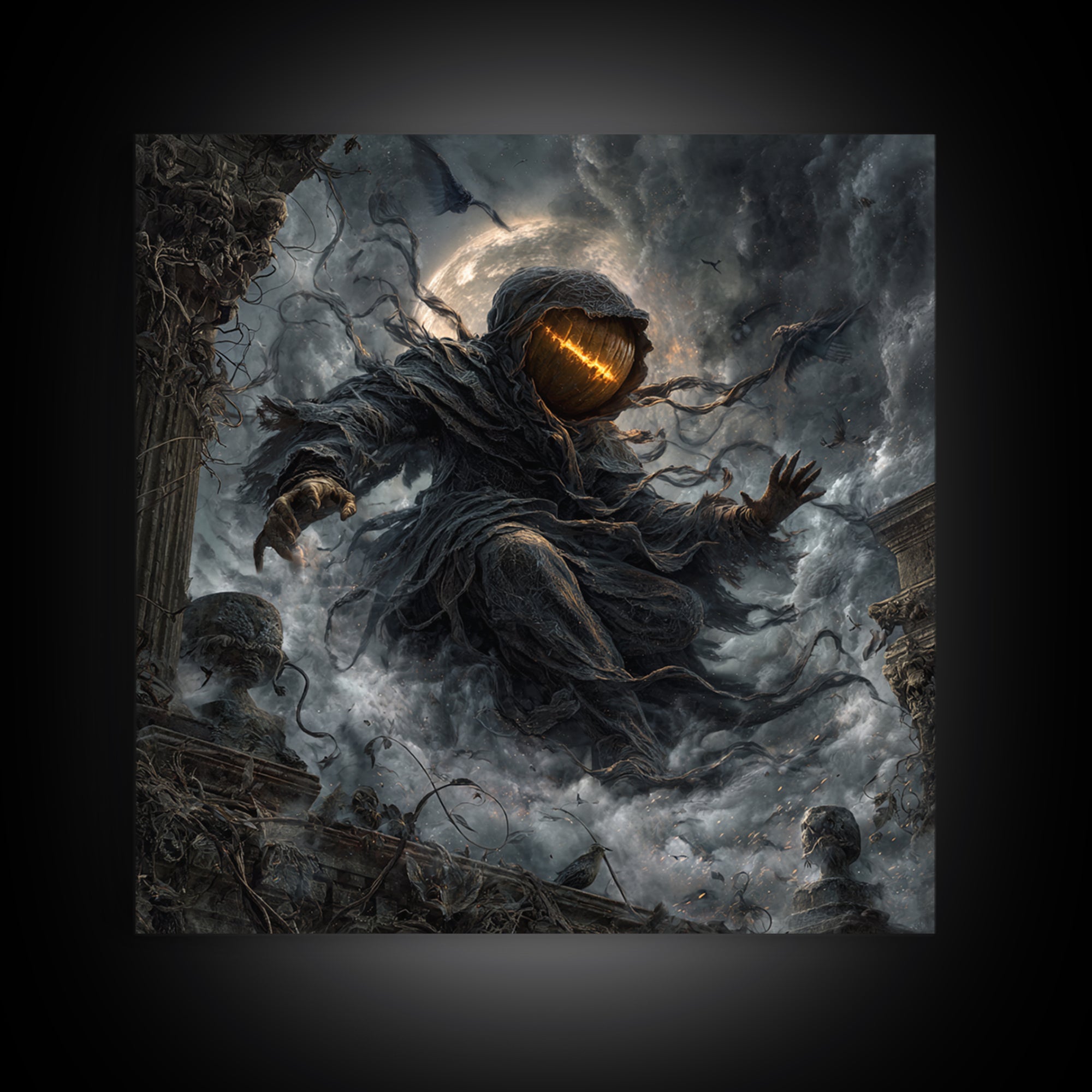 The Cosmic Pumpkin God, Square Wall Art, Macabre Wall Art, Framed Canvas Print, Halloween Wall Decor, Gothic Home Decor, Halloween Decor
