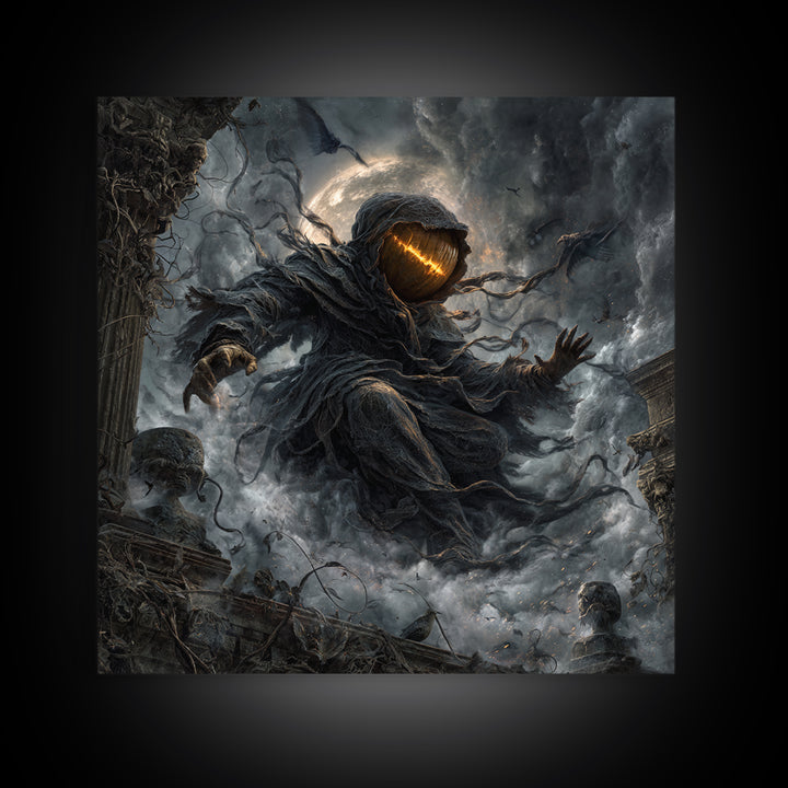 The Cosmic Pumpkin God, Square Wall Art, Macabre Wall Art, Framed Canvas Print, Halloween Wall Decor, Gothic Home Decor, Halloween Decor