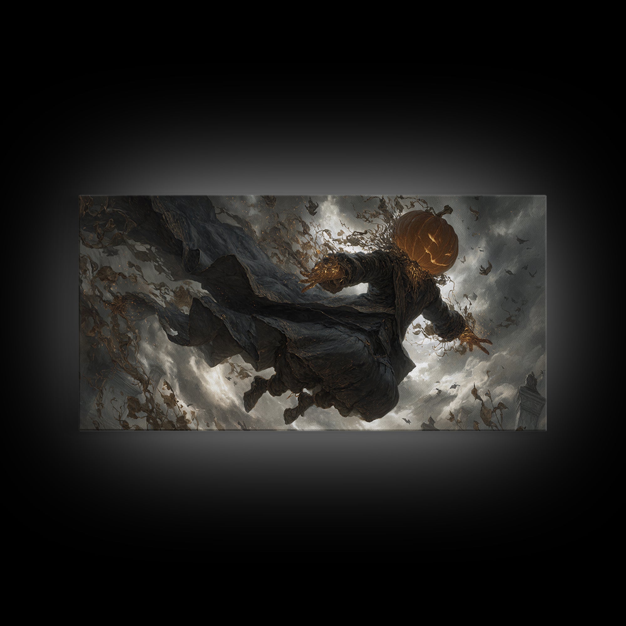 The Cosmic Pumpkin God, Wide Panoramic Art, Macabre Wall Art, Framed Canvas Print, Halloween Wall Decor, Gothic Home Decor, Dark Fantasy Art