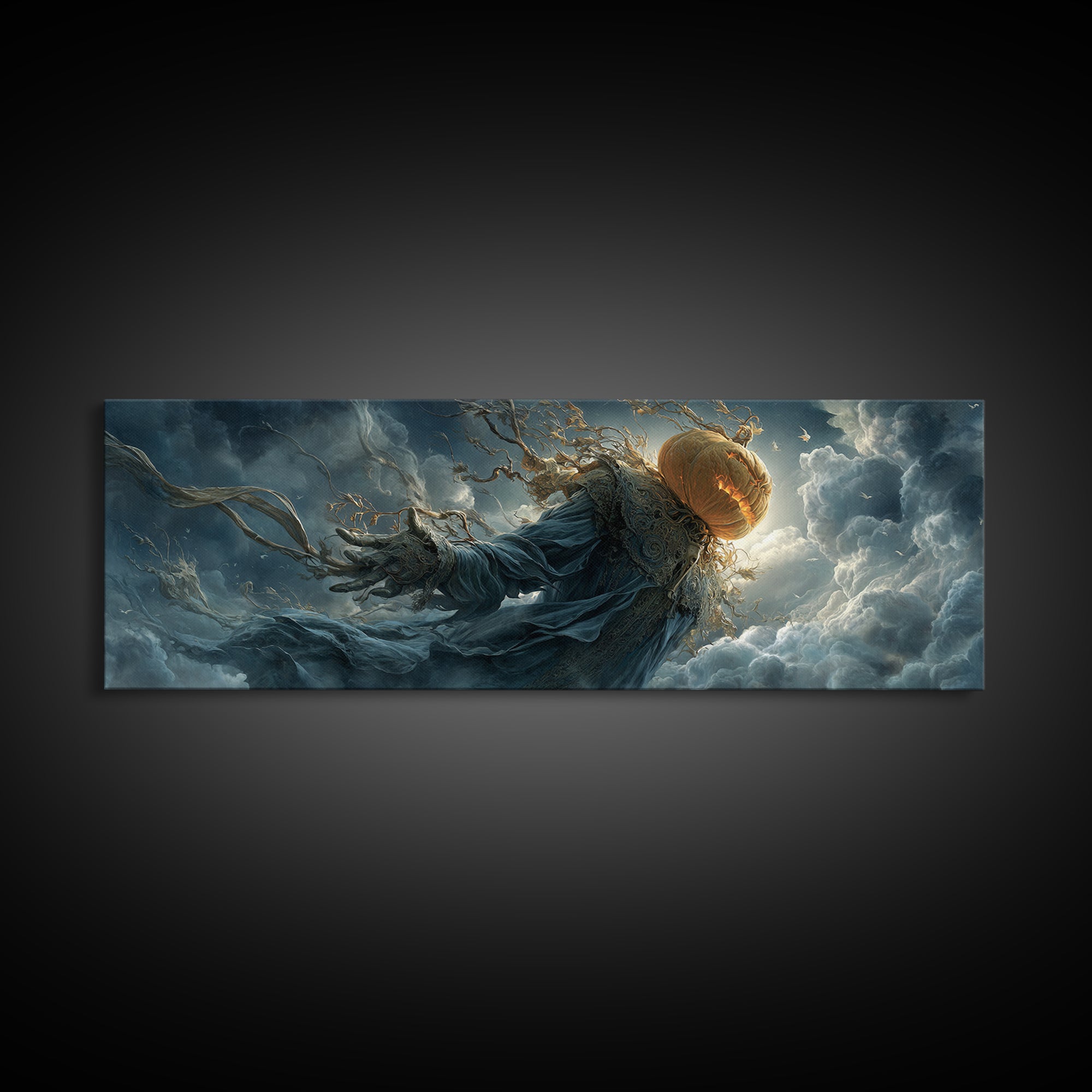 The Cosmic Pumpkin God, Extra Wide Wall Art, Dark Halloween Decor, Canvas Print, Halloween Wall Decor, Gothic Home Decor