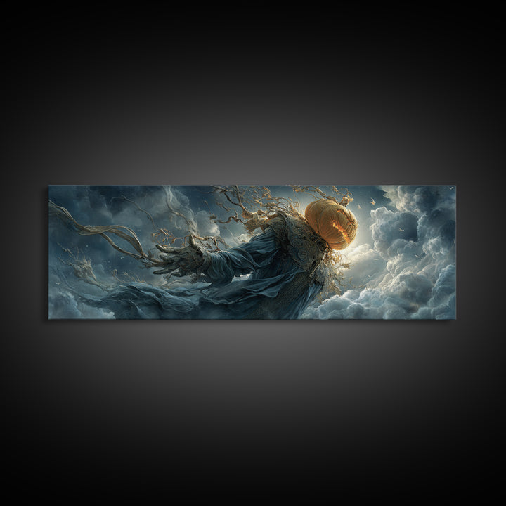 The Cosmic Pumpkin God, Extra Wide Wall Art, Dark Halloween Decor, Canvas Print, Halloween Wall Decor, Gothic Home Decor