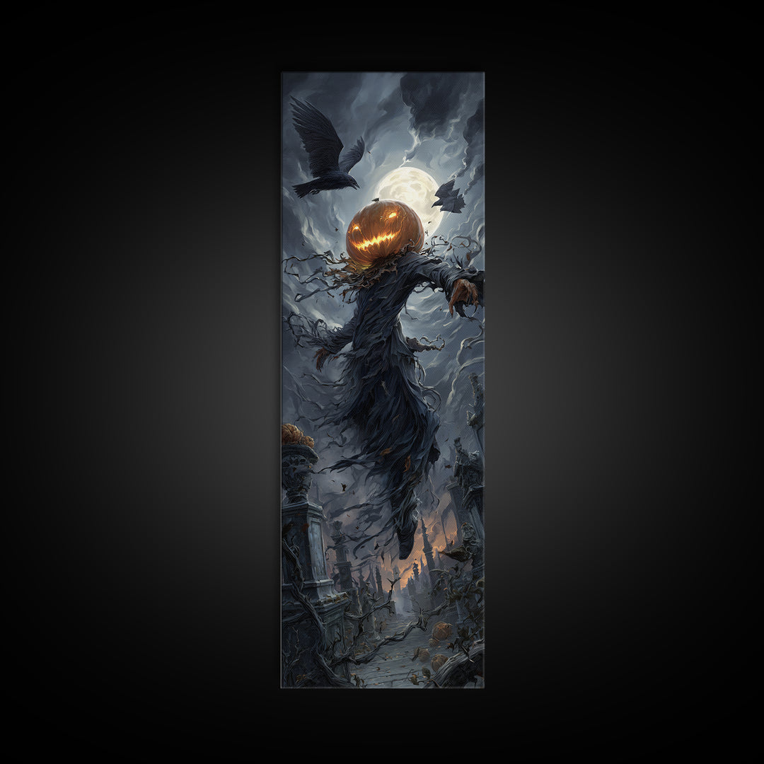 The Cosmic Pumpkin God, Tall Narrow Wall Art, Dark Fantasy Wall Art, Canvas Print, Halloween Wall Decor, Gothic Home Decor