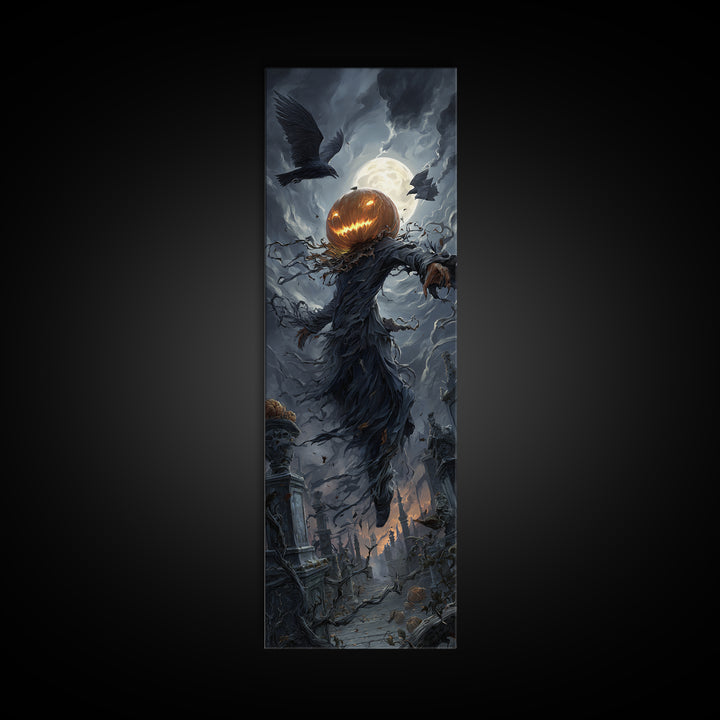 The Cosmic Pumpkin God, Tall Narrow Wall Art, Dark Fantasy Wall Art, Canvas Print, Halloween Wall Decor, Gothic Home Decor