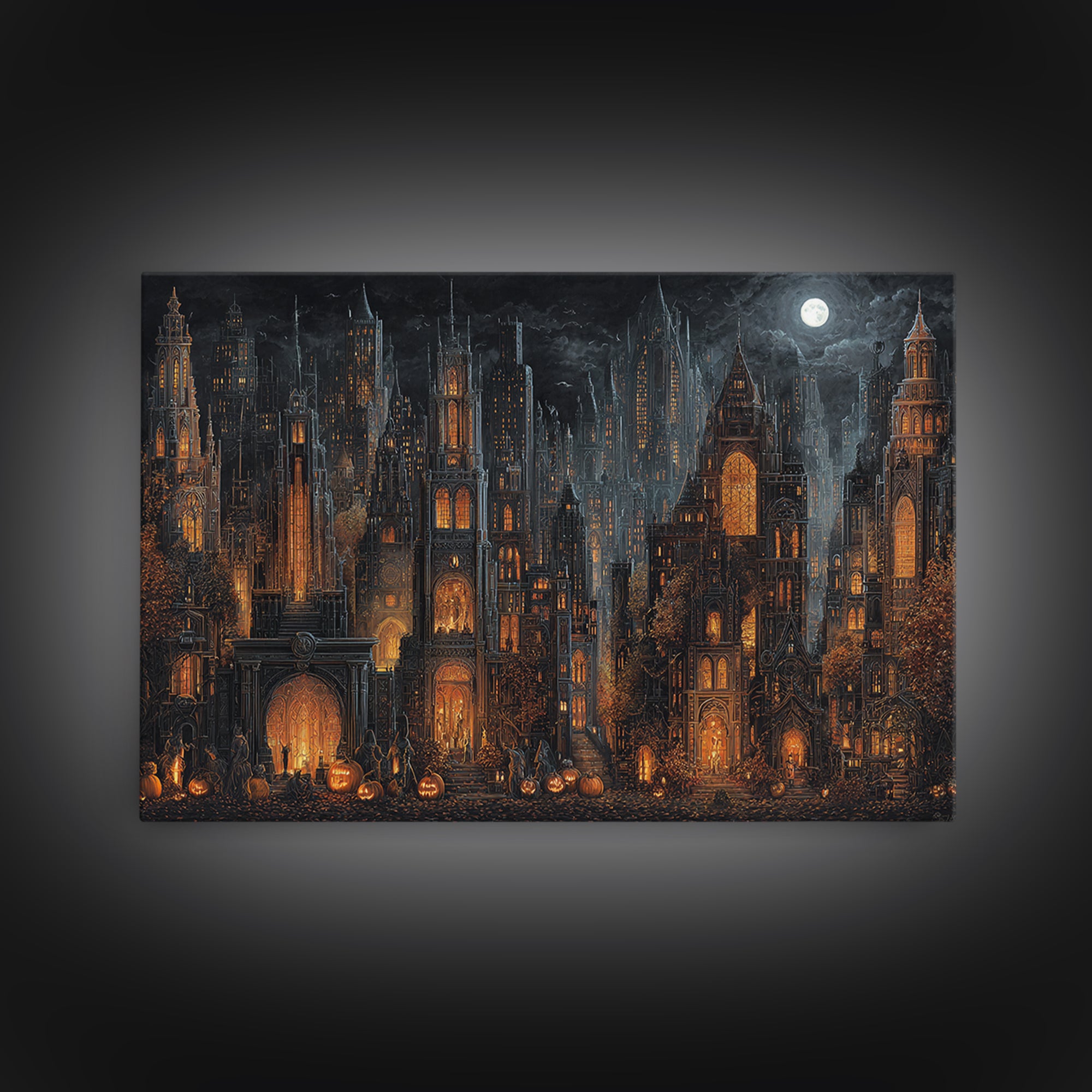 The Haunted City Skyline, Landscape Wall Art, Dark Fantasy Wall Art, Canvas Print, Halloween Wall Decor, Gothic Home Decor, Macabre Wall Art