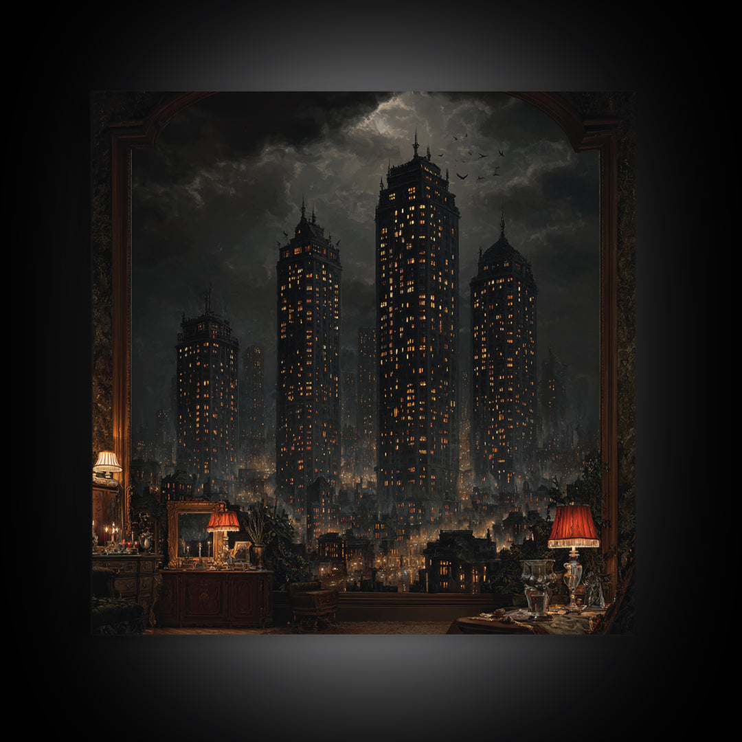 The Haunted City Skyline, Square Wall Art, Spooky Home Decor, Canvas Print, Halloween Wall Decor, Gothic Home Decor, Halloween Wall Art