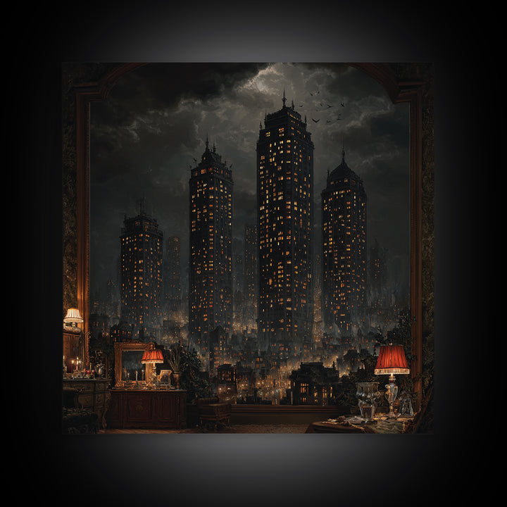 The Haunted City Skyline, Square Wall Art, Spooky Home Decor, Canvas Print, Halloween Wall Decor, Gothic Home Decor, Halloween Wall Art