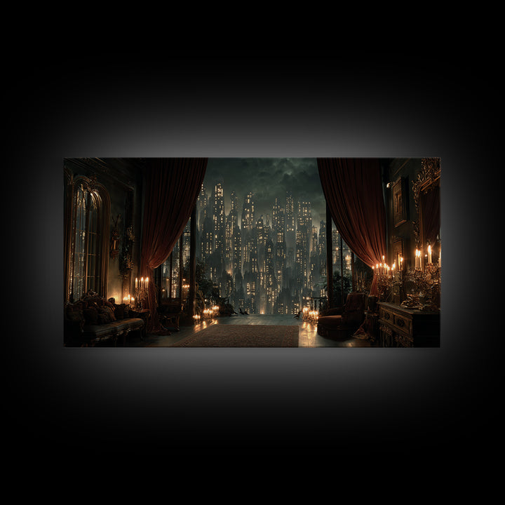 The Haunted City Skyline, Wide Panoramic Art, Dark Fantasy Wall Art, Canvas Print, Halloween Wall Decor, Gothic Home Decor