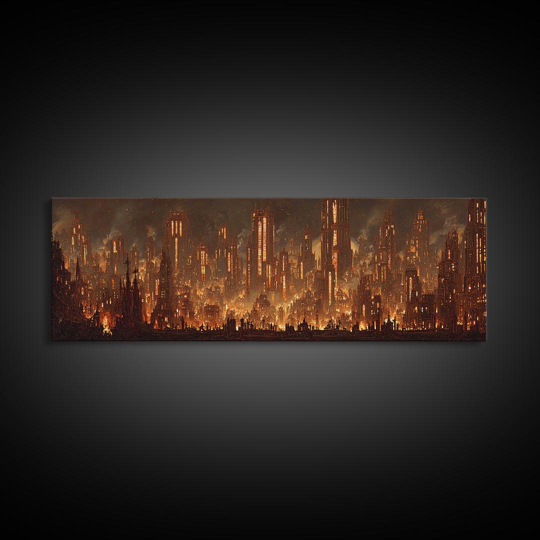 The Haunted City Skyline, Extra Wide Wall Art, Gothic Horror Wall Art, Framed Canvas Print, Halloween Wall Decor, Gothic Home Decor