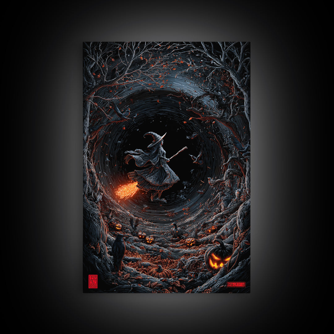 The Cyberpunk Witch, Vertical Wall Art, Haunted Gothic Art, Framed Canvas Print, Halloween Wall Decor, Gothic Home Decor, Dark Fantasy Art