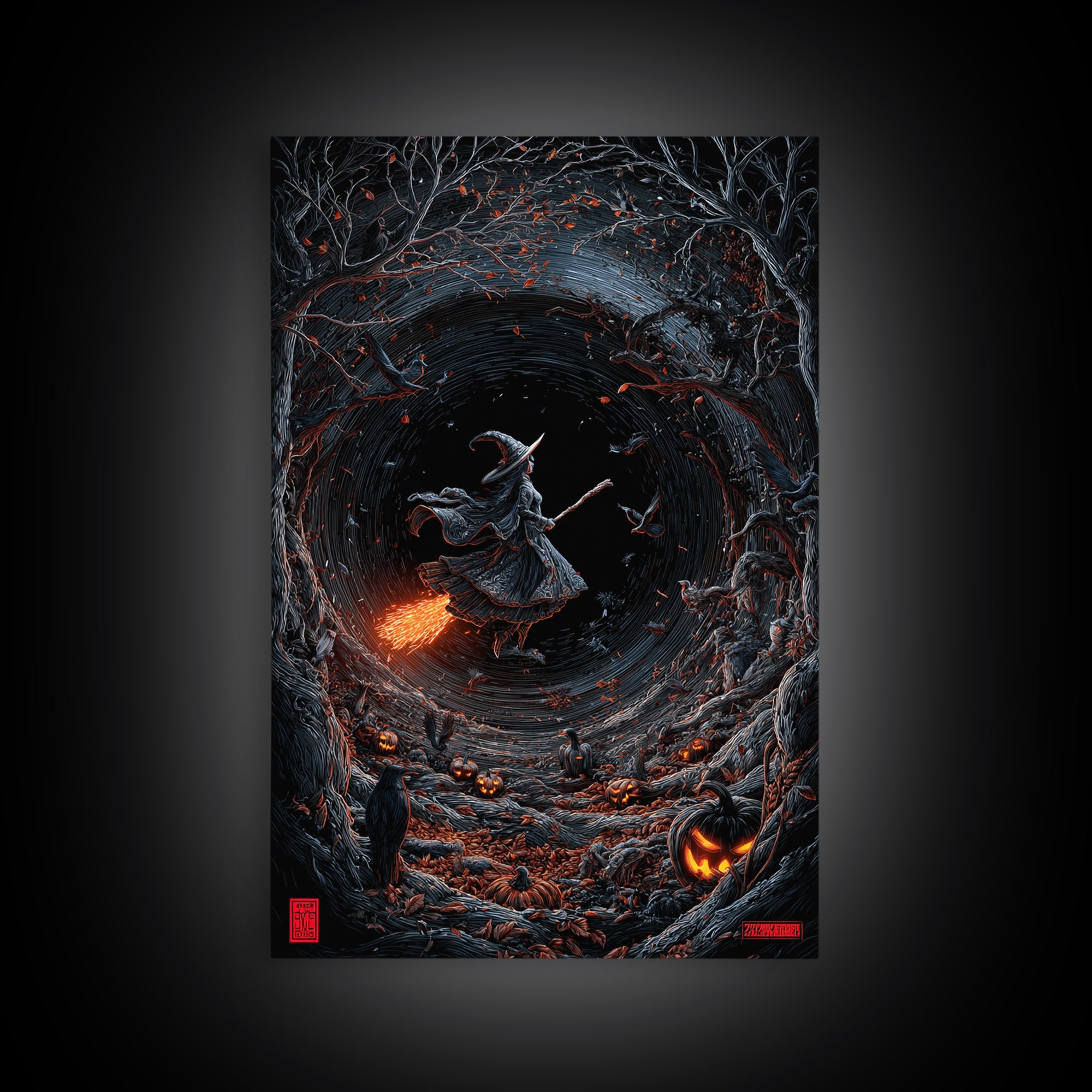 The Cyberpunk Witch, Vertical Wall Art, Haunted Gothic Art, Framed Canvas Print, Halloween Wall Decor, Gothic Home Decor, Dark Fantasy Art
