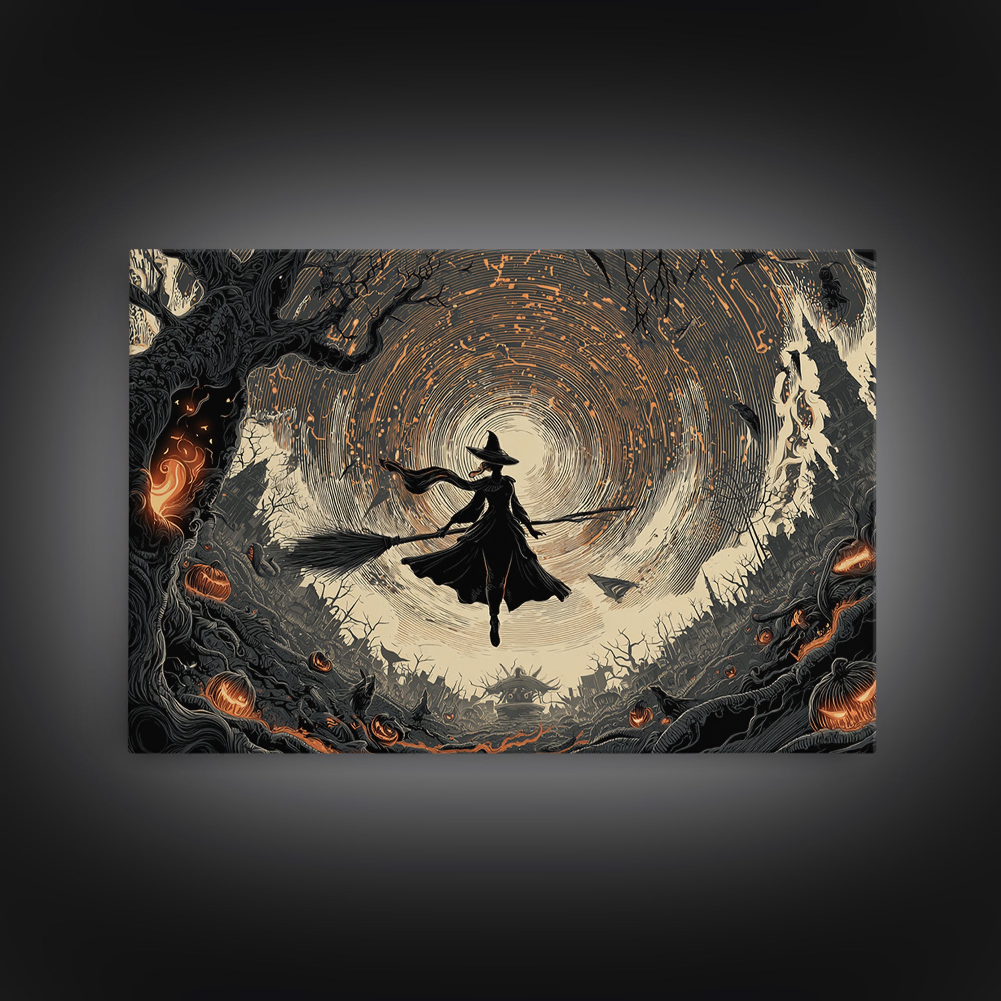 The Cyberpunk Witch, Landscape Wall Art, Dark Fantasy Wall Art, Canvas Print, Halloween Wall Decor, Gothic Home Decor, Seasonal Home Decor