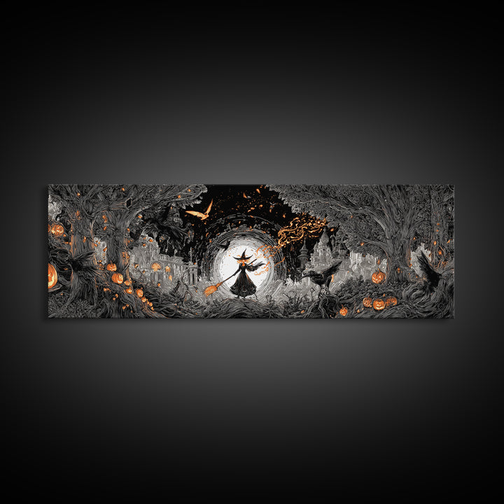 The Cyberpunk Witch, Extra Wide Wall Art, Macabre Wall Art, Framed Canvas Print, Halloween Wall Decor, Gothic Home Decor